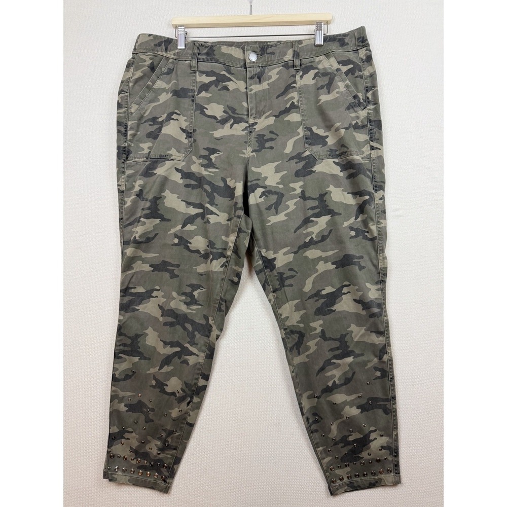 NWT Lane Bryant Green Camo Utility Skinny Pants Sz 20 High-Rise Studded Hem New
